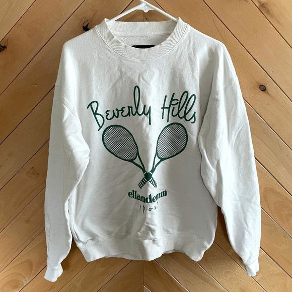 Women's White Sweatshirt with Green Print - Picture 1 of 2